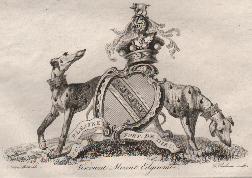 VISCOUNT MOUNT EDGCUMBE. Coat of Arms. Heraldry 1790 old antique print picture